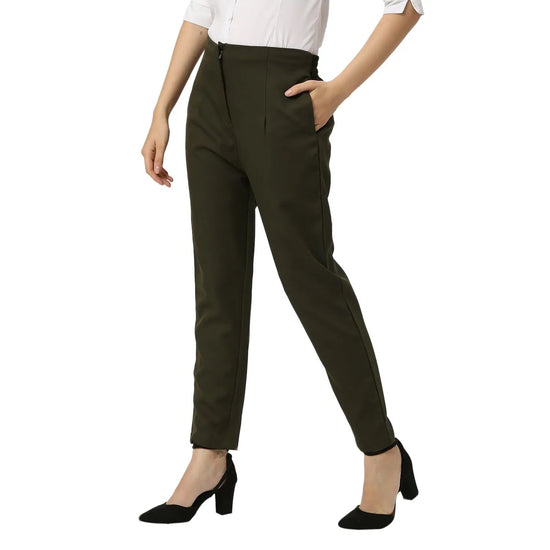 Smarty Pants Women's Cotton Lycra Ankle Length Olive Formal Trouser-SMPT-885C-S