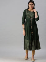 Women's Green Printed Anarkali Kurta-JC20-Green