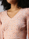 Women's Peach Geometric Top-AE-10300-Peachblue