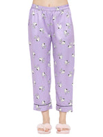 Smarty Pants Women's Silk Satin Lilac Color Snoopy Print Full Sleeves Night Suit