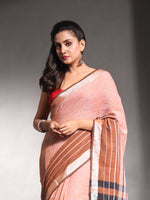 Brown Pure Cotton Soft Saree With Stripes Pattern-MA54CT33580102