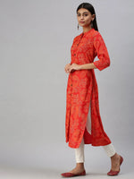 Women's Orange Printed Straight Kurta-CR1434-Orange