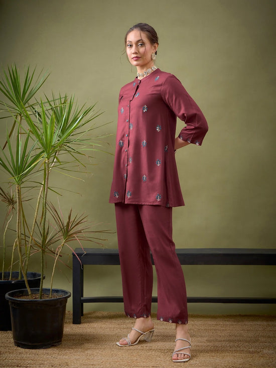 Women Pink All Over Embroidered Shirt With Palazzos