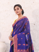 Royal Blue Cotton Saree With Woven Designs And Zari Border-MA54BCT041210047