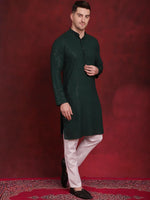 Sequins Chikankari Kurta with Pyjama.-JOKP-P-5018Olive