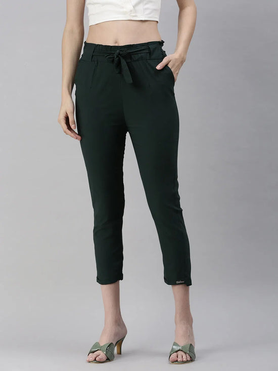 Women's Olive Solid Trouser-AN-6272-Olive