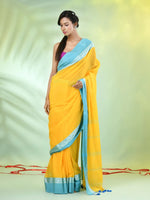 Yellow Cotton Soft Saree With Contrasted Borders-MA62CT33720060