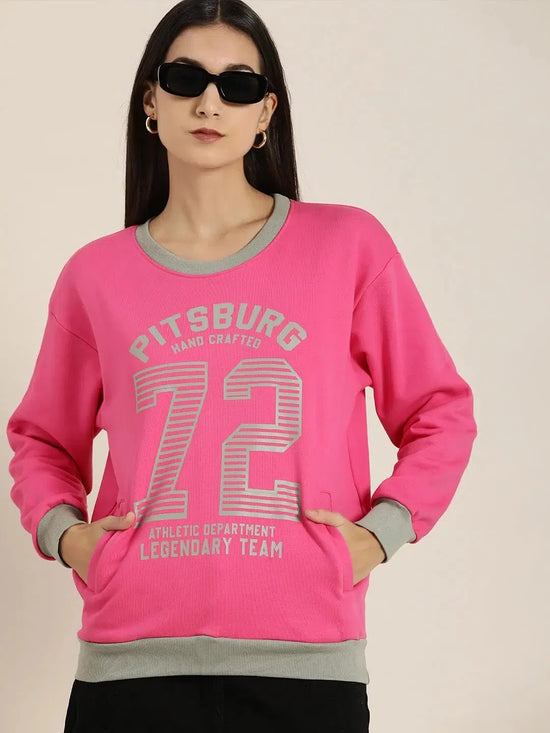 Dillinger Pink Typographic Oversized Sweatshirt-DLWMNSWT031FSR-XS