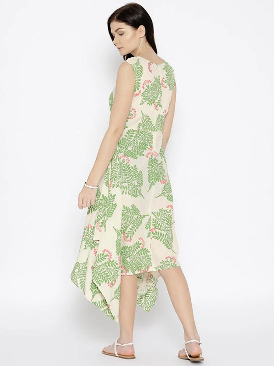 Hankerchief hem printed dress with Peach Print