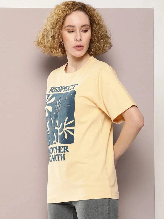 Dillinger Beige Graphic Oversized T-Shirt-WMNCR500BGE-XS