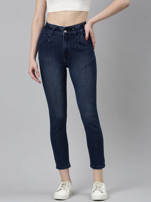 Women Blue Solid Slim Fit Denim Jeans-GZ-5501-2-Blue