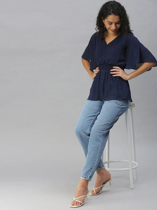 Women's Navy Blue Solid Tops-AE-10307-Navyblue