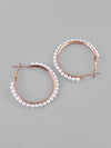 White Pearl Gold Plated Hoops Earrings-VOJ117