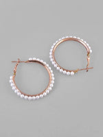 White Pearl Gold Plated Hoops Earrings-VOJ117