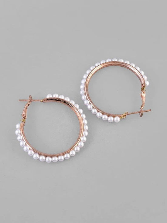 White Pearl Gold Plated Hoops Earrings-VOJ117