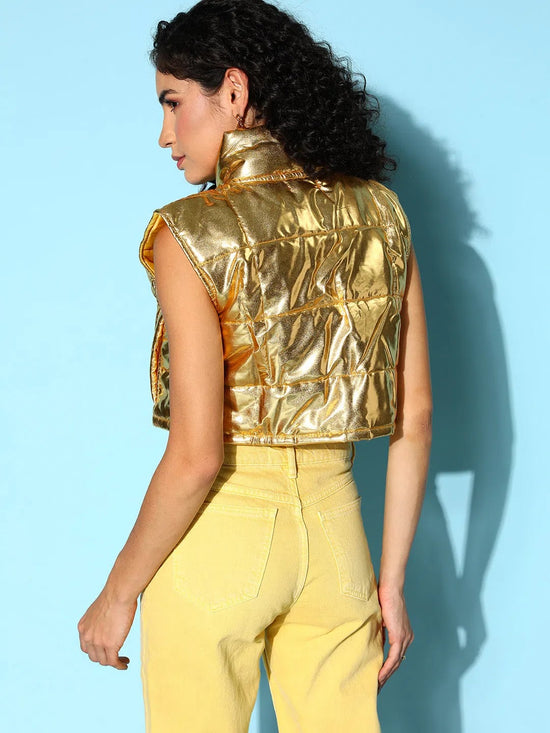 Women Solid Standard Gold Jacket