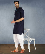 Hangup Men Standard Solid Men's Indian Wear-ST09914_Nvy_PathaniKurta