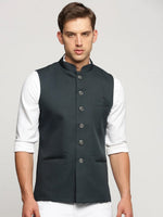 Men Green Mandarin Collar Solid Nehru Jacket-AK-12527-21-Green