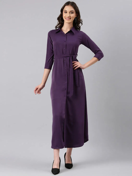 Women Violet Solid Shirt Dress-AE-15994-Violet