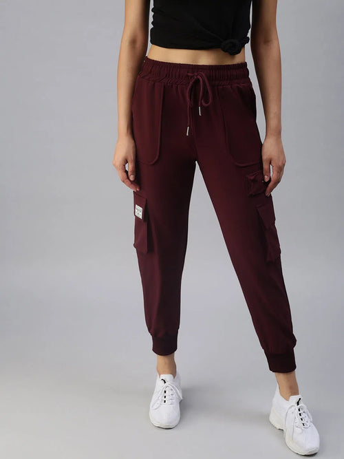 Women's Burgundy Solid Joggers Track Pant-AF-1618-Burgundy