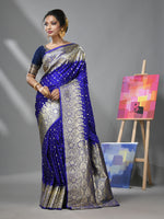 Blue Katan Silk Banarasi Saree With Ethnic Motifs And Zari Woven Designs-MA52KA441380081