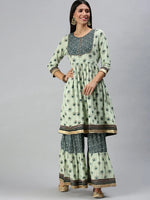 Women's Green Printed Kurta Sets-FS2349-Green