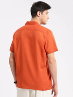 Men Cuban Collar Solid Orange Casual Shirt-CANDORE-2141-Orange