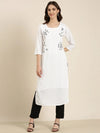 Women White Embellished Straight Kurta-SKC-1142-White