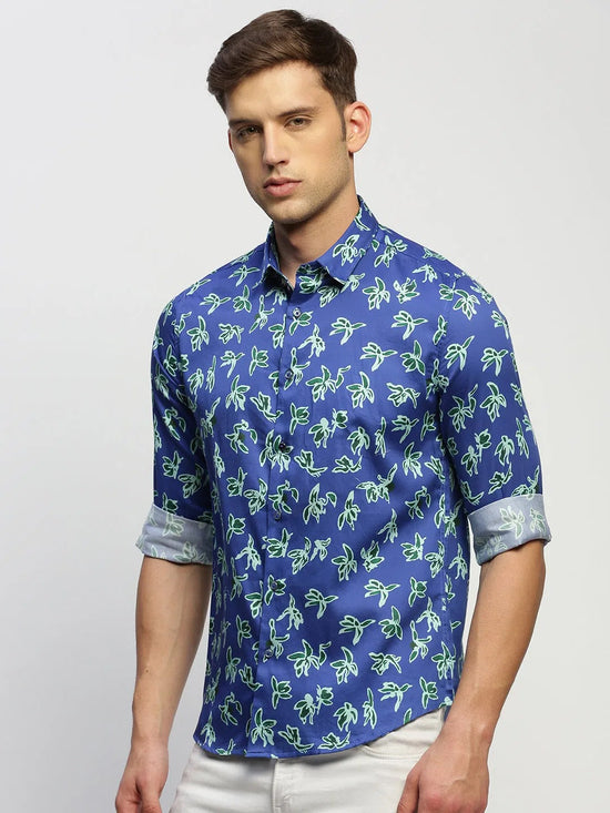 Men Blue Floral Shirt-PRISM-1694-Blue