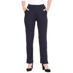 Smarty Pants Women's Cotton Lycra Straight Leg Navy Blue Color Formal Trouser