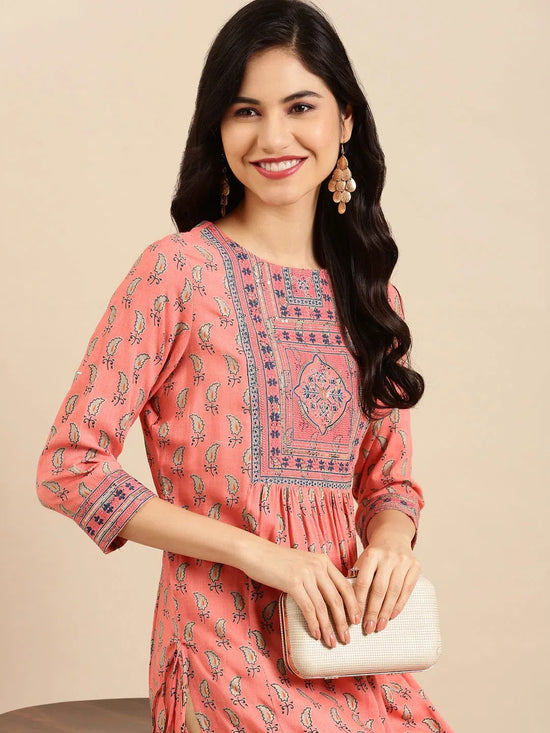 Women's Peach Printed A-Line Kurta-GW-2733-Peach