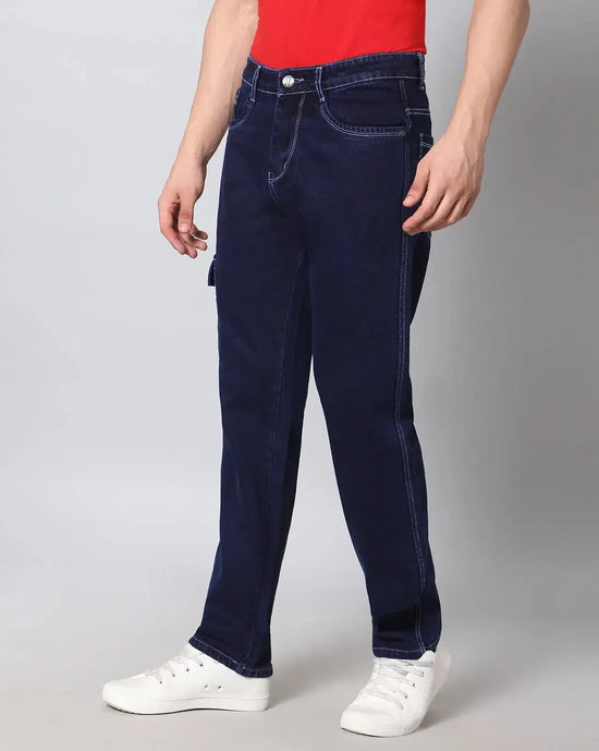 Retro Denim Jeans with 5 pockets-Blue-HBD21-30