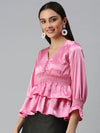 Women Pink Solid Peplum Top-AE-10227-Pink