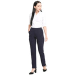 Smarty Pants Women's Cotton Lycra Straight Leg Navy Blue Color Formal Trouser