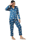 Smarty Pants Women's Silk Satin Teal Blue Color Dog Print Night Suit