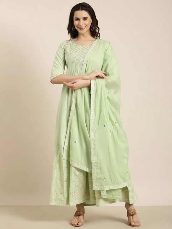 Women Anarkali Green Floral Kurta Comes with Dupatta-DK-FS-2831-Green