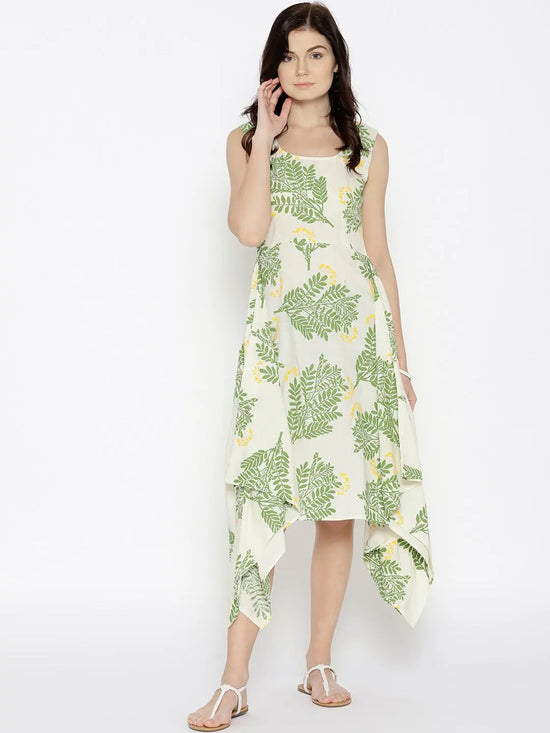 Hankerchief hem printed dress with Yellow print