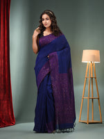 Blue Cotton Handwoven Saree With Sequins Work-MA50CT06880042