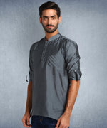 Hangup Men Standard Solid Men's Indian Wear-DarkGrey_Dupion_Patch_Short2Kurta