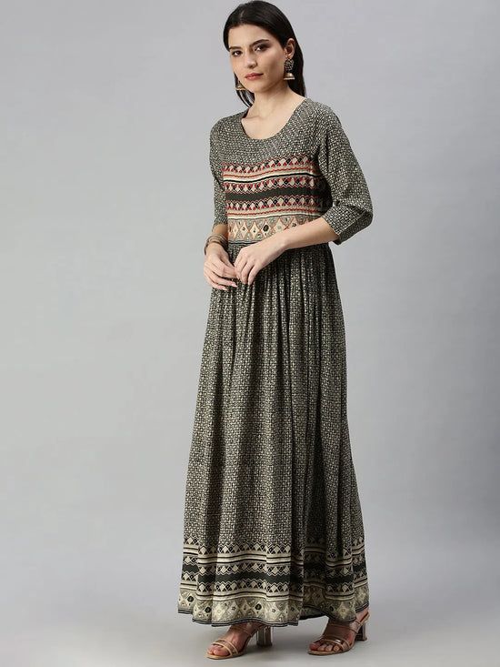 Women's Olive Printed Anarkali Kurta-GW2124-Olive