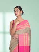 Ecru Cotton Saree With Zari Border-MA59CT06530049