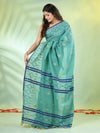 Sea Green Cotton Soft Saree With Texture Designs-MA62CT331210044