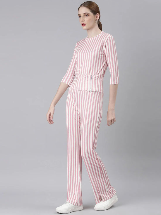 Women Pink Striped Tracksuit-AF-2052-Pink