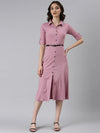 Women Pink Solid A-Line Dress-DF-4784-Pink