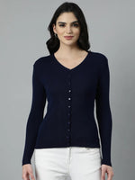 Women Navy Blue Solid Tailored Jacket-LT-2111-Navyblue