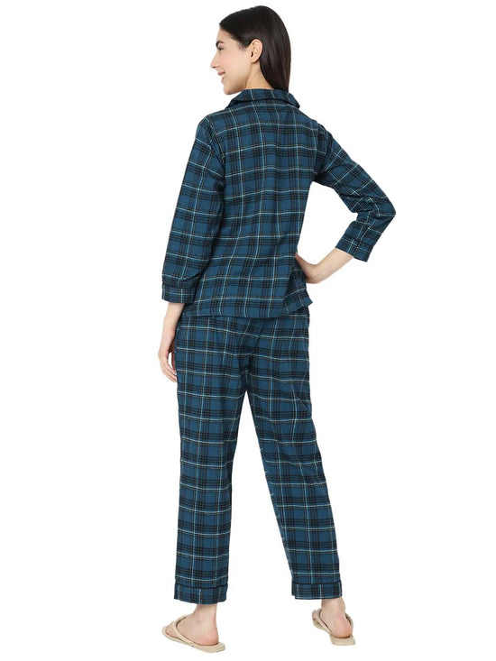 Smarty Pants Women's Brush Cotton Navy Blue Color Checks Night Suit-SMNSP-920E-S