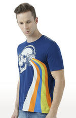 Huetrap Blue Mens Short Sleeve Graphic Printed Tshirt-HT17MKGRALNY01091