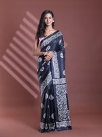 Black Silk Soft Saree With Texture Print-MA60BSL01400054