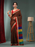 Brown Matka Handwoven Saree With Multicolour Stripes Pallu-MA50MT062200069