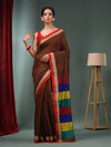 Brown Matka Handwoven Saree With Multicolour Stripes Pallu-MA50MT062200069